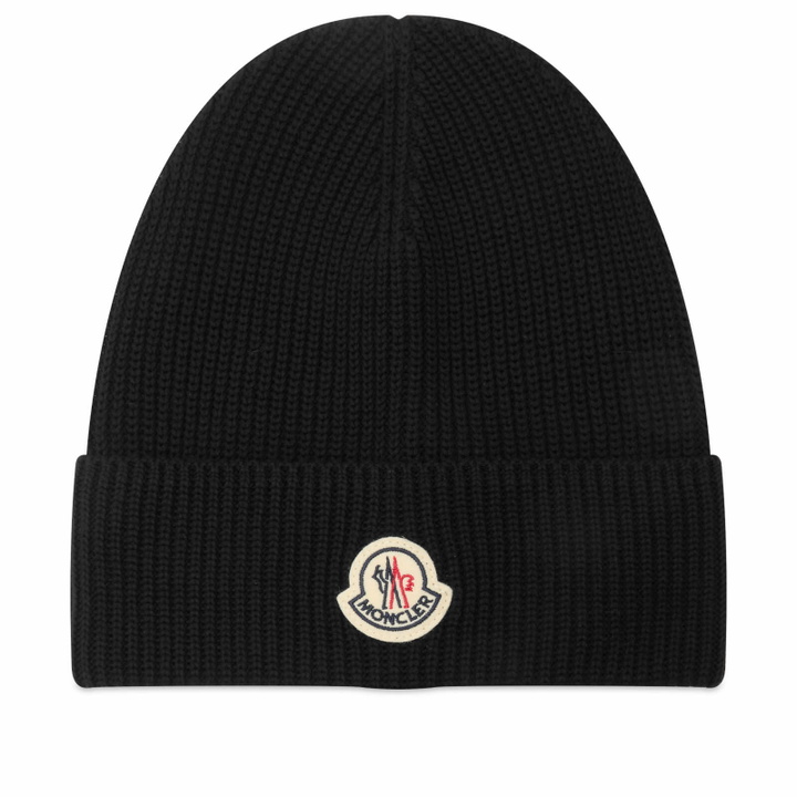 Photo: Moncler Men's Cotton Logo Beanie in Black 
