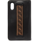 Fendi - Logo-Jacquard Stretch Webbing-Trimmed Leather iPhone X Case - Black