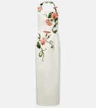 Leo Lin Floral-appliqué halterneck gown