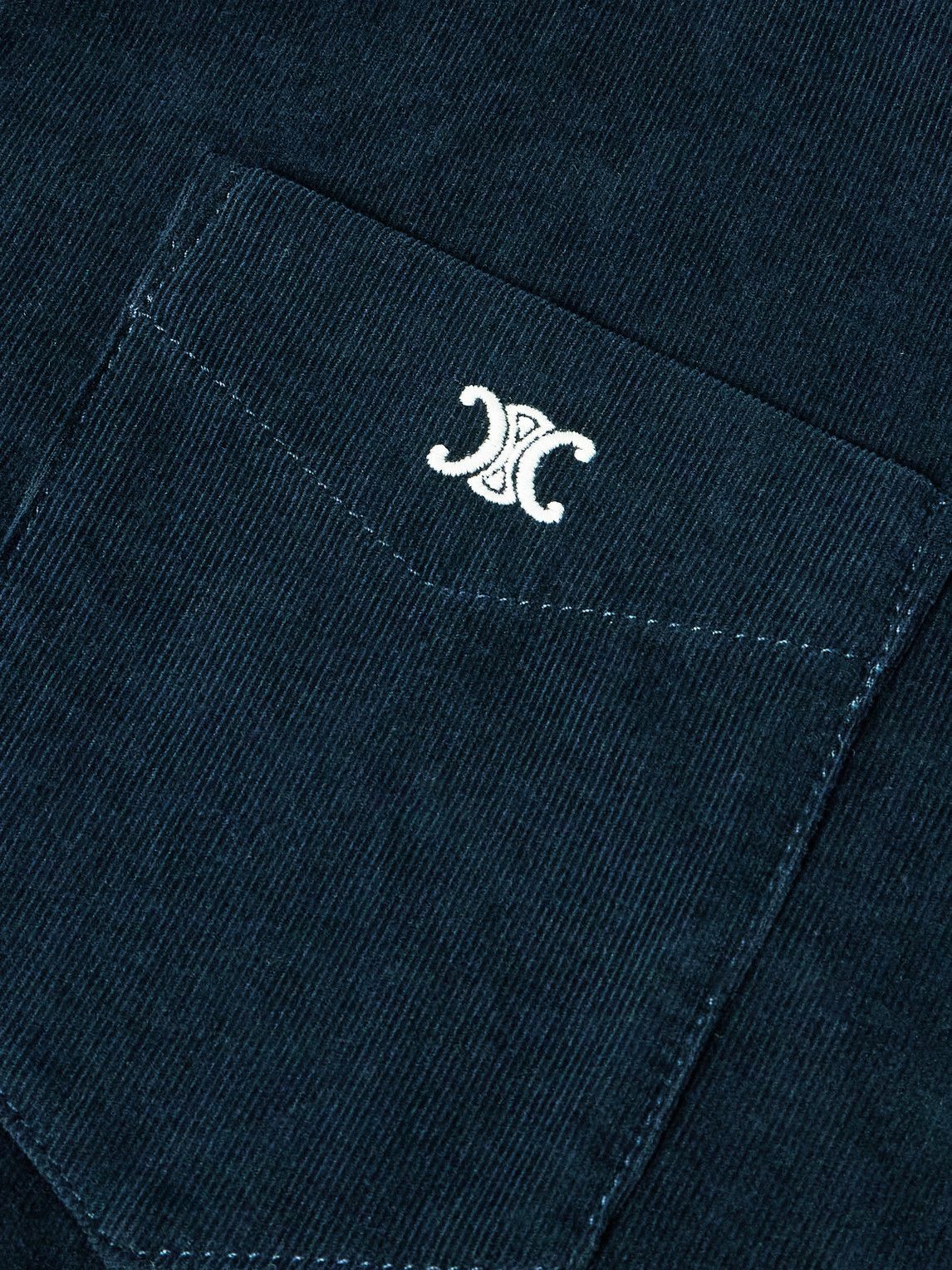 CELINE - Button-Down Collar Logo-Embroidered Cotton-Corduroy Shirt - Blue