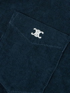 CELINE - Button-Down Collar Logo-Embroidered Cotton-Corduroy Shirt - Blue