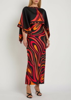 Pucci Printed Cape-effect Silk Maxi Dress Orange