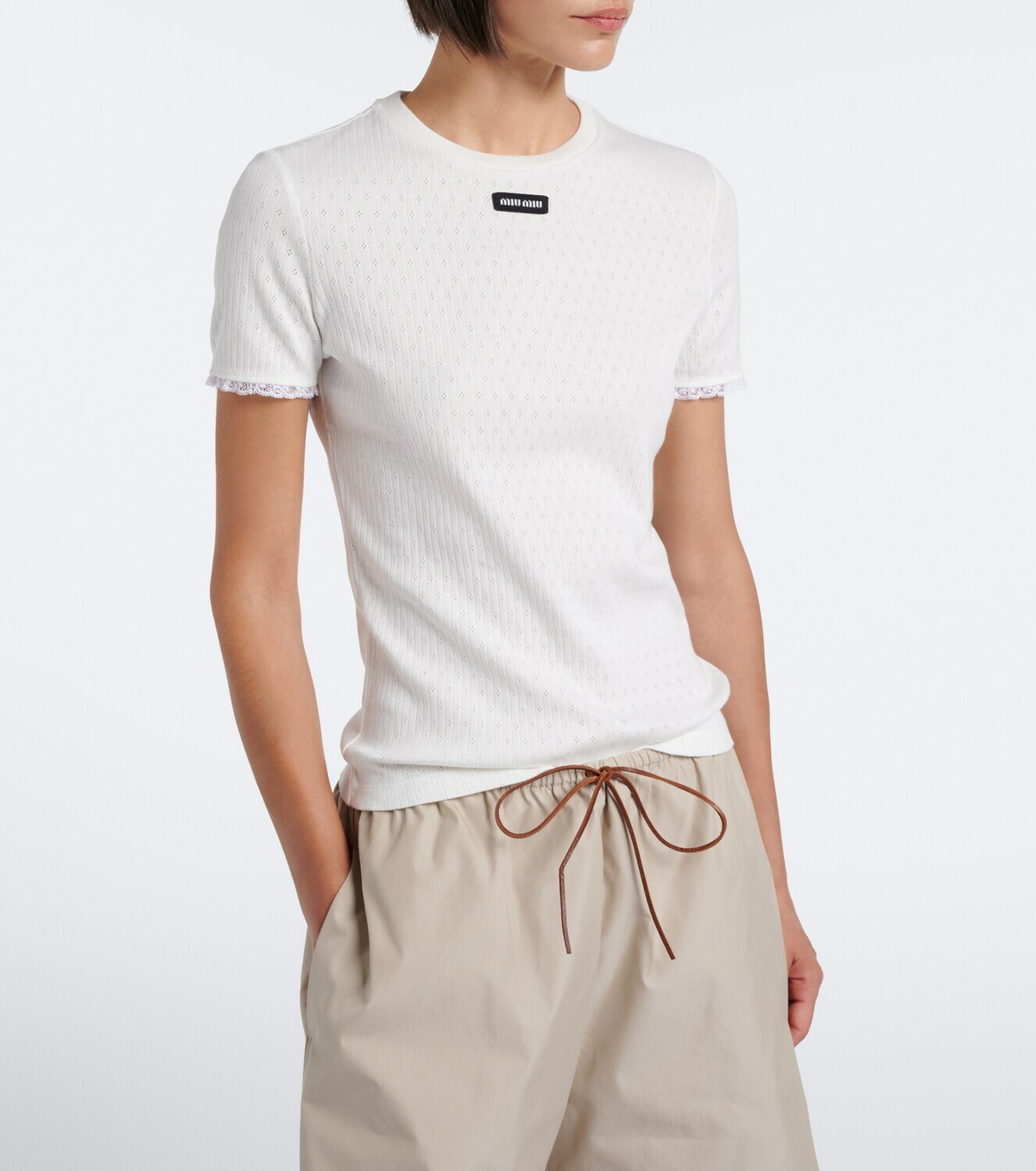 Miu Miu Pointelle cotton T-shirt