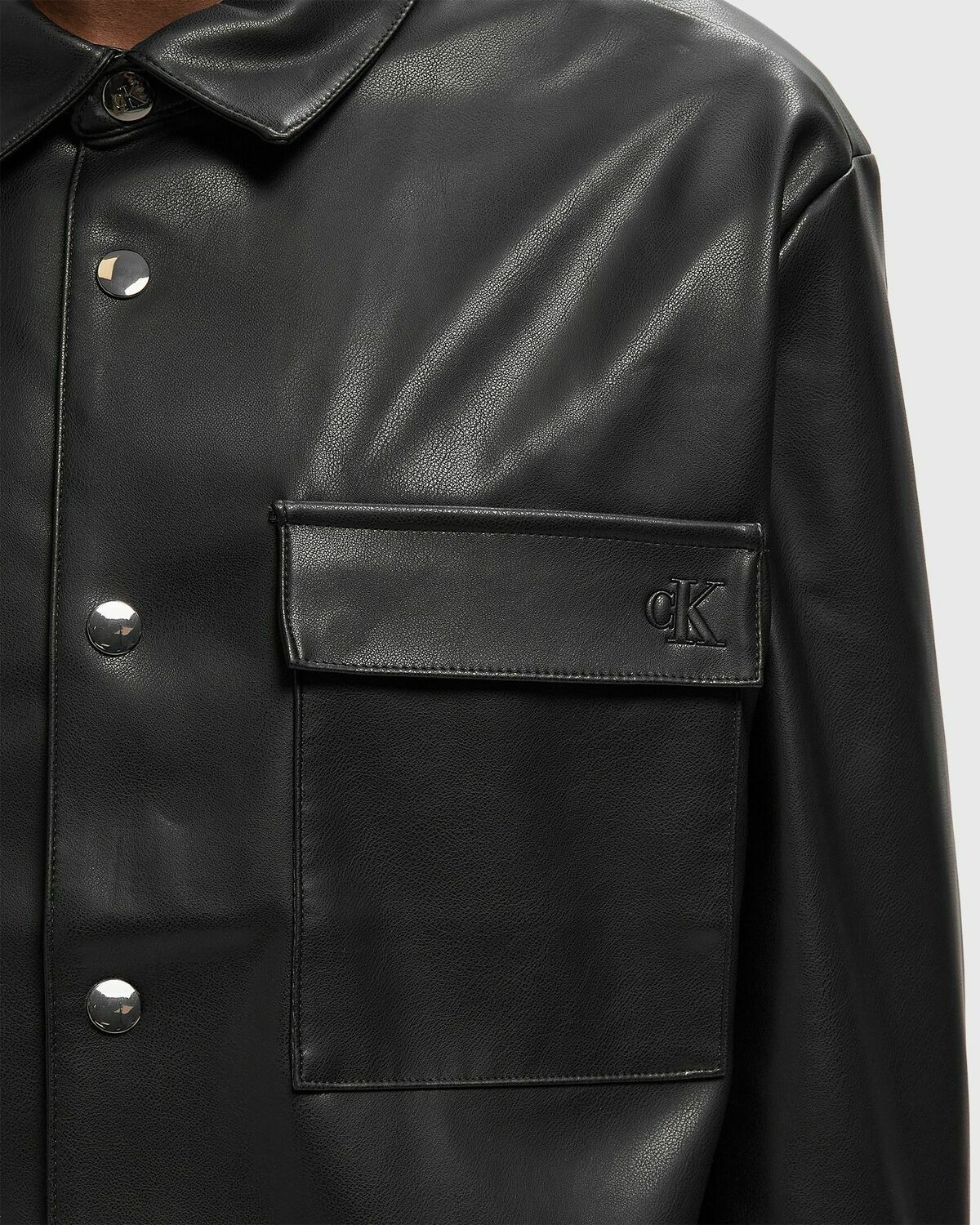 Calvin Klein Jeans LS FAUX LEATHER SHIRT JACKET Black Mens Overshirt