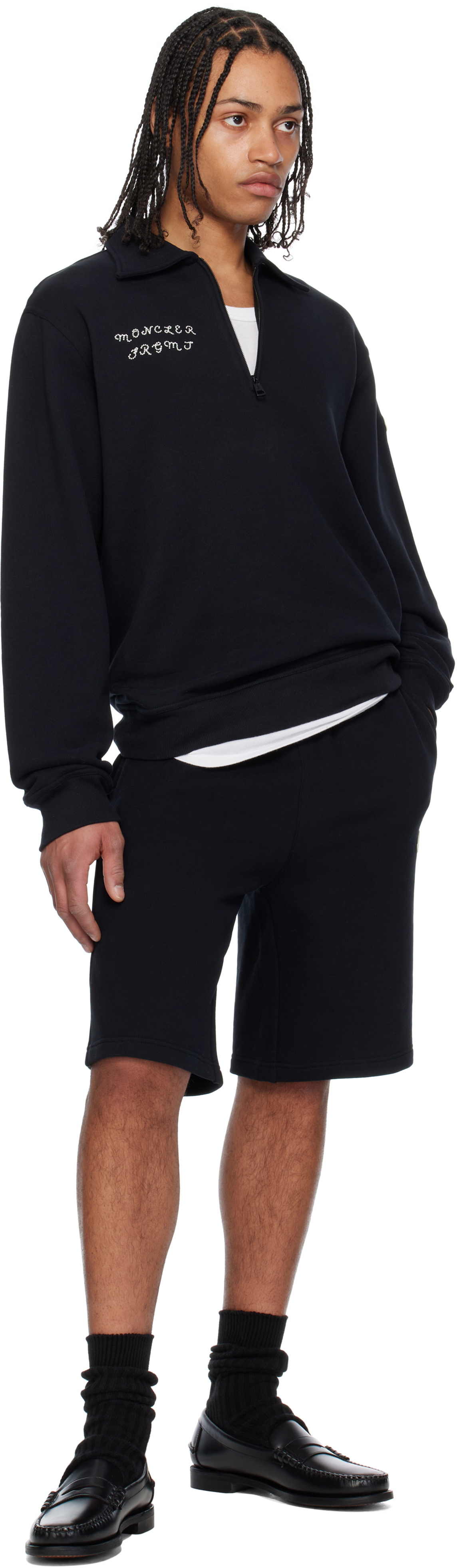 Moncler Genius Moncler x FRGMT Hiroshi Fujiwara Black Embroidered Logo Cotton Shorts