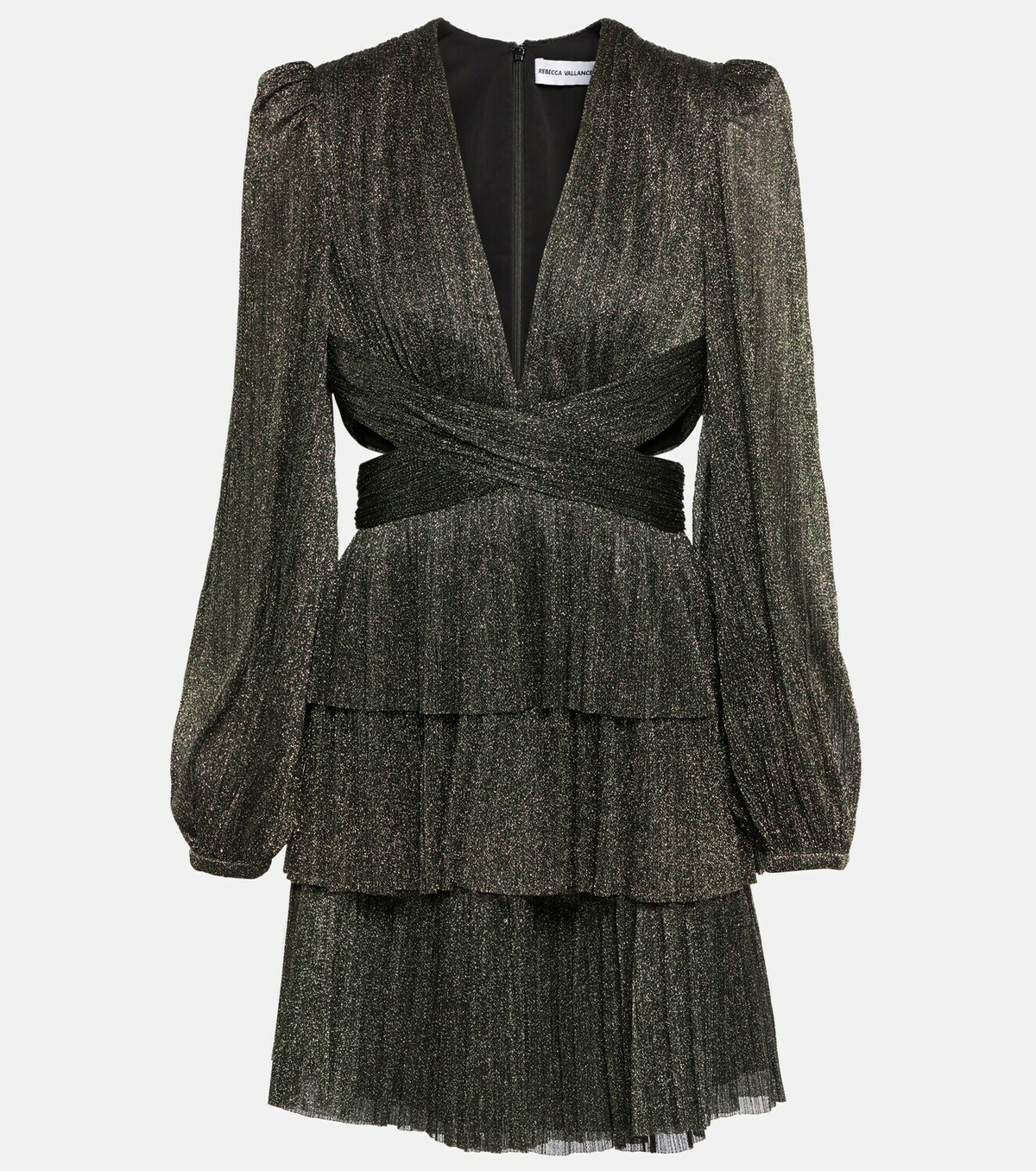 knee length dresses for ladies Winter Wishes Tiered Metallic Plisse Mini Dress in Brown