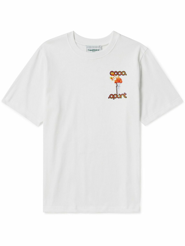 Photo: Casablanca - La Flamme Du Sport Logo-Print Organic Cotton-Jersey T-Shirt - White