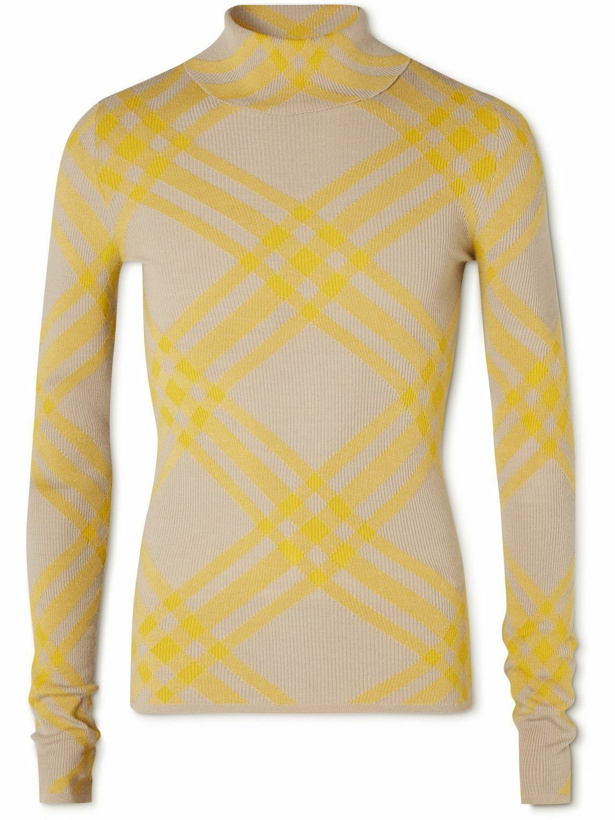 Photo: Burberry - Checked Ribbed Wool-Blend Rollneck Sweater - Yellow