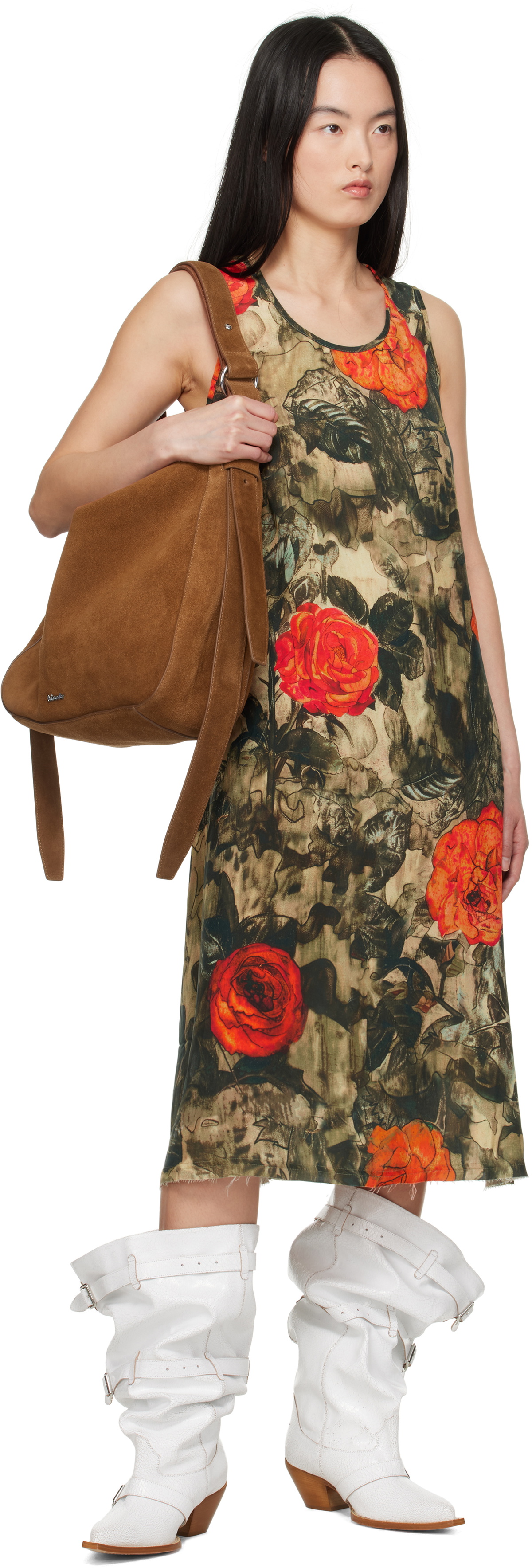 R13 Khaki Sleeveless Midi Dress