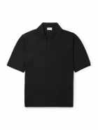 SAINT LAURENT - Cassandre Logo-Embroidered Wool Polo Shirt - Black