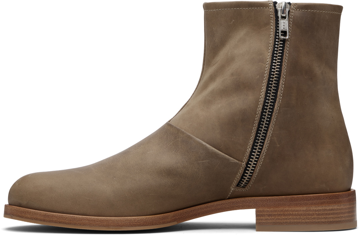 Common Projects Taupe Waxed Leather Zipper Boots