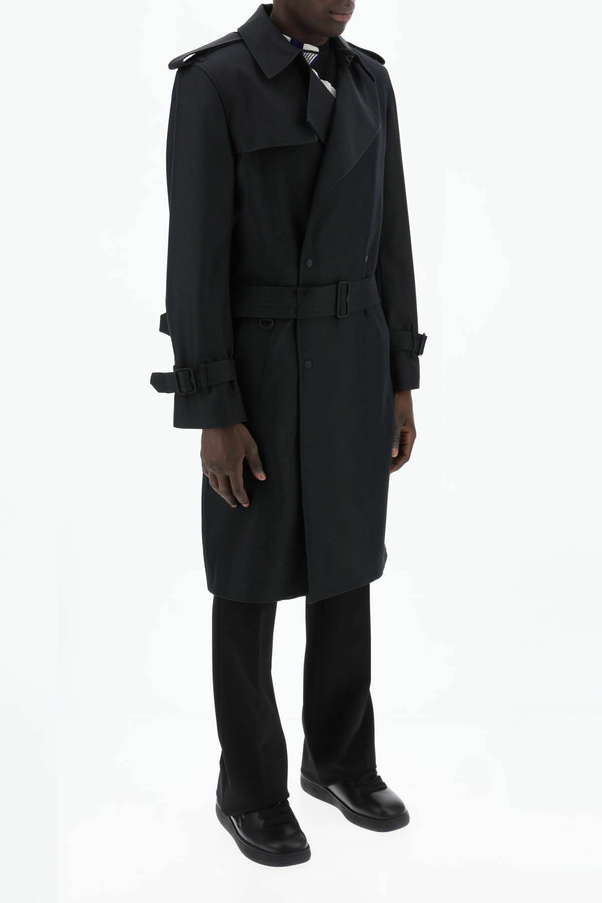 【関税&送料込】Burberry Black Silk Blend Trench Coat BURBERRY double-breasted silk blend trench coat Black Burberry