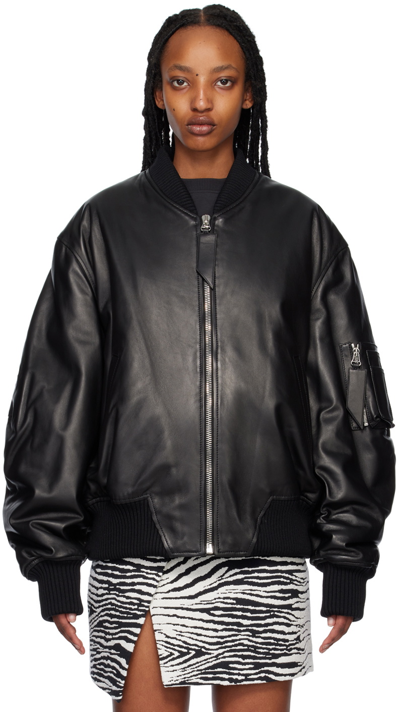 The Attico Black Anja Leather Bomber Jacket The Attico