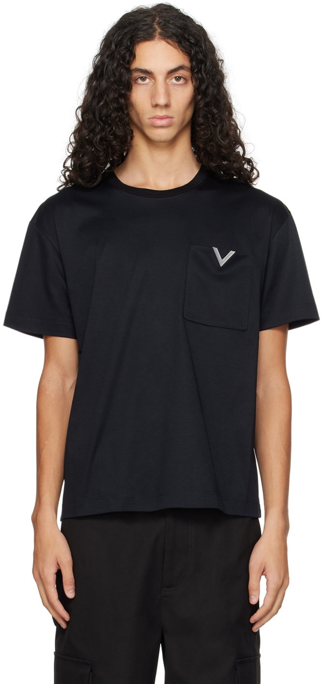 Valentino Black Metallic V Detail T-Shirt Valentino