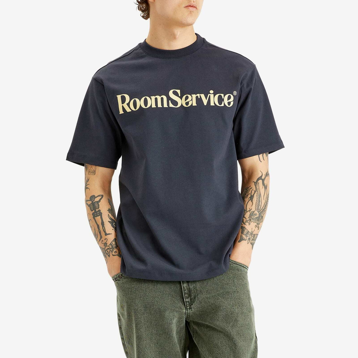 Late Checkout Men's Room Service T-Shirt in Navy