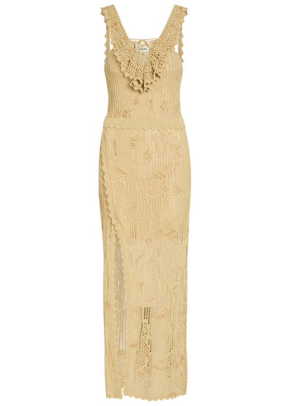 Photo: Isabel Marant Ornella Bead-embellished Crochet Maxi Dress Camel
