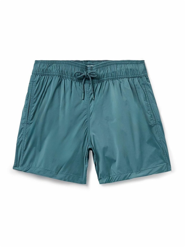 Photo: Frescobol Carioca - Salvador Straight-Leg Mid-Length Recycled Swim Shorts - Blue