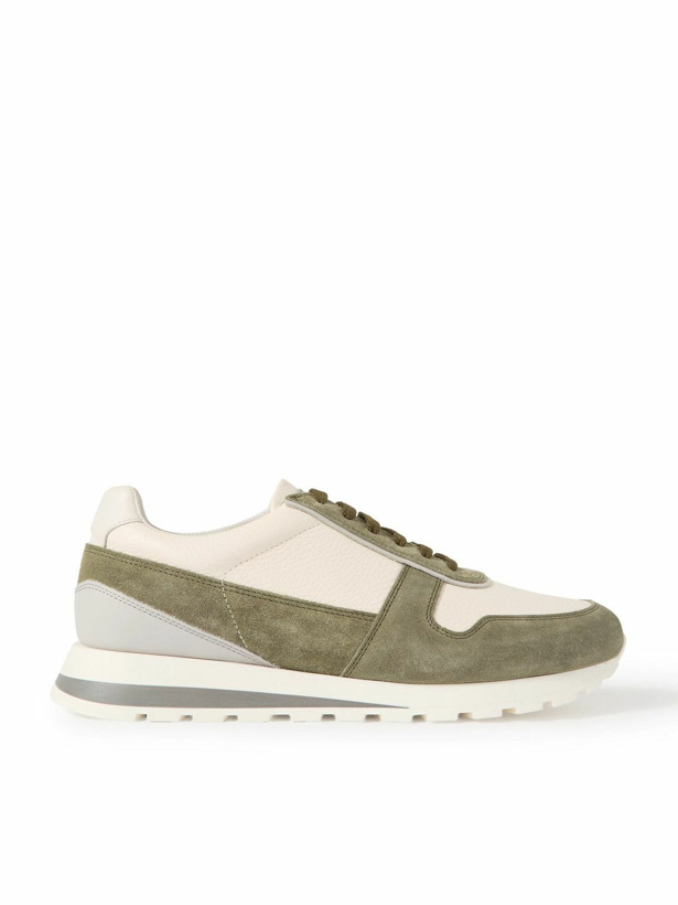 Photo: Brunello Cucinelli - Olimpo Textured-Leather and Suede Sneakers - Neutrals