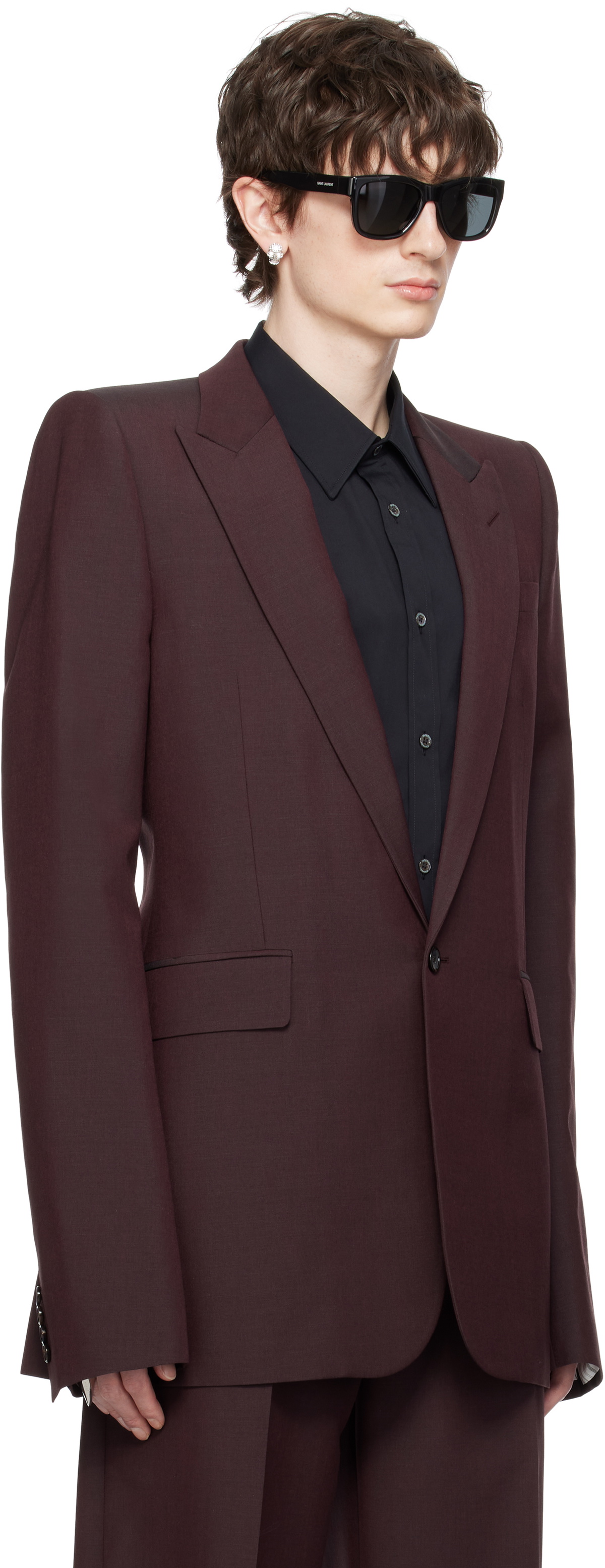McQueen Burgundy Stacked Shoulder Single-Breasted Blazer