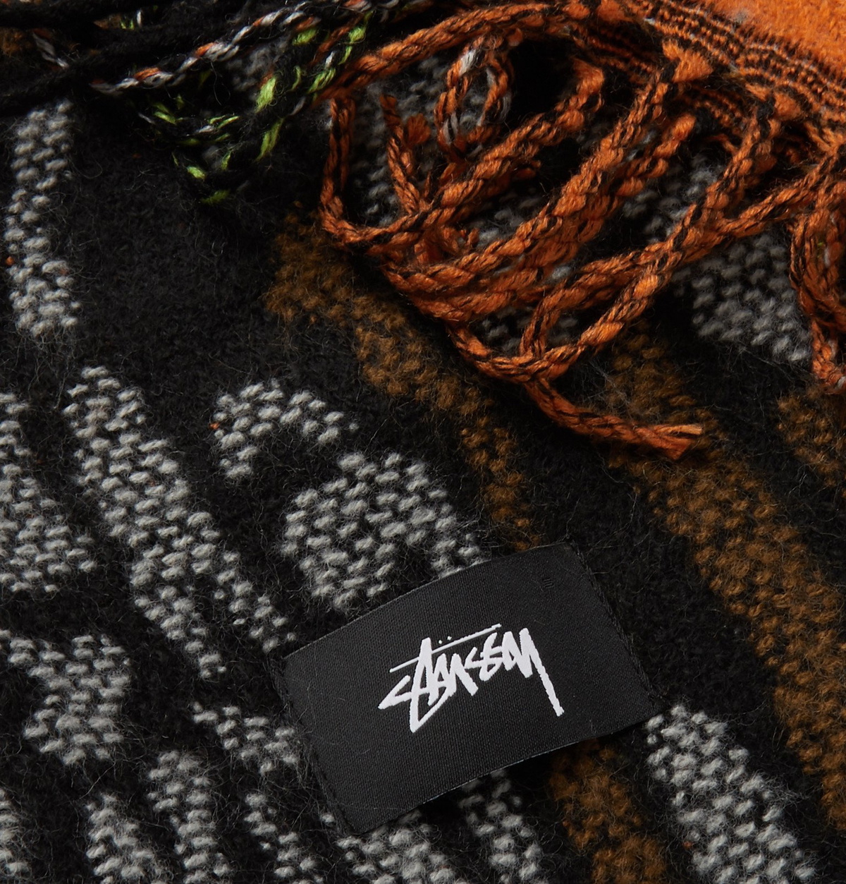 Stüssy - Fringed Checked Twill Scarf - Orange Stussy