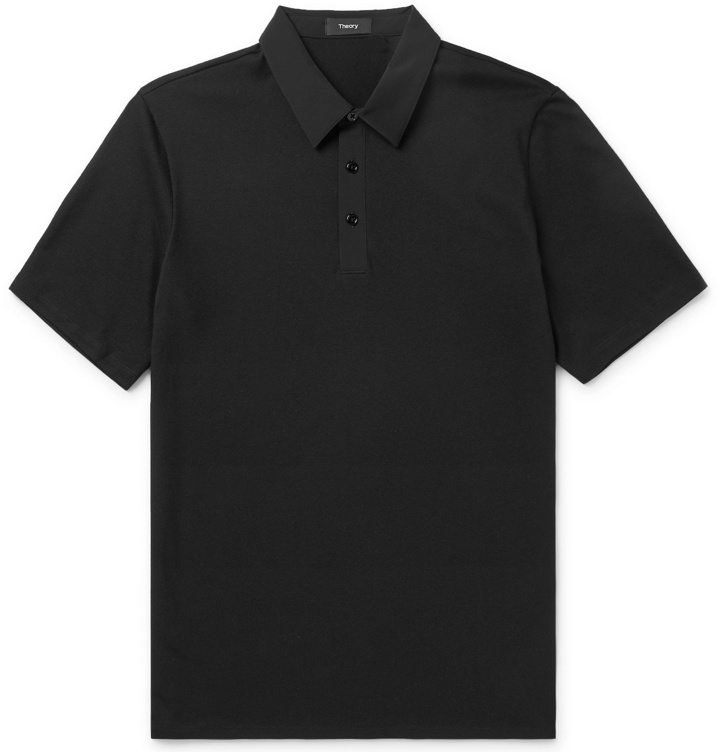 Photo: Theory - Tech Pima Cotton-Blend Piqué and Nylon-Blend Polo Shirt - Black