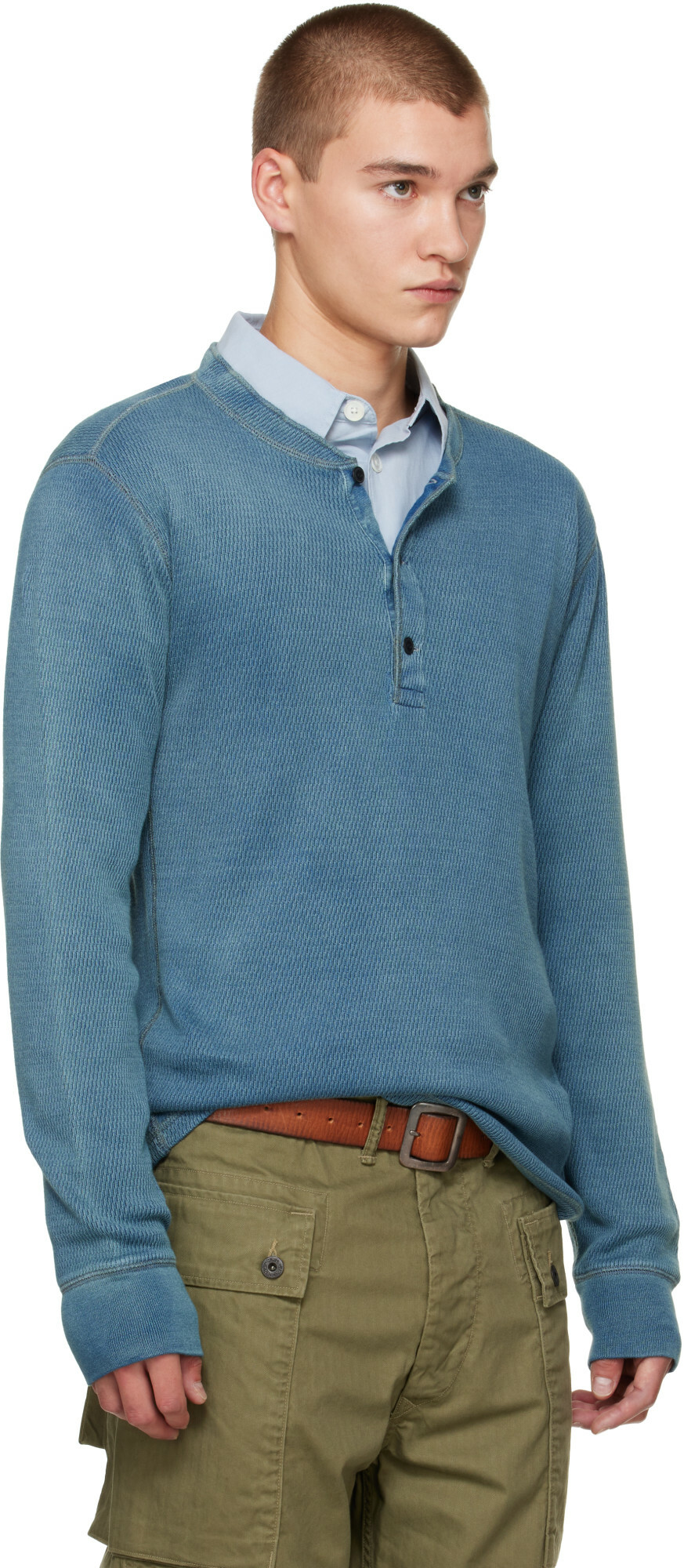 RRL Blue Button Placket Henley