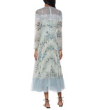 REDValentino Tulle-trimmed floral midi dress