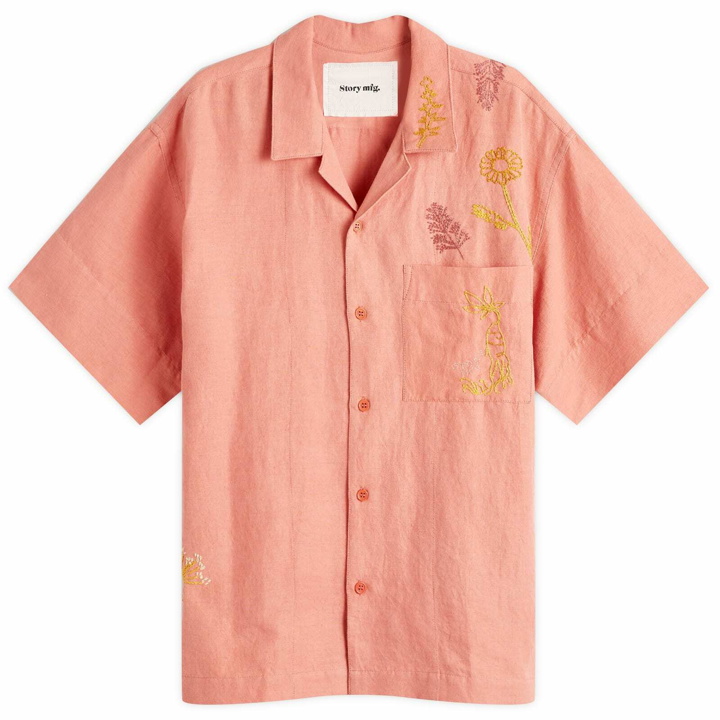 Photo: Story mfg. Men's Greetings Embroidered Vacation Shirt in Ancient Pink Herb