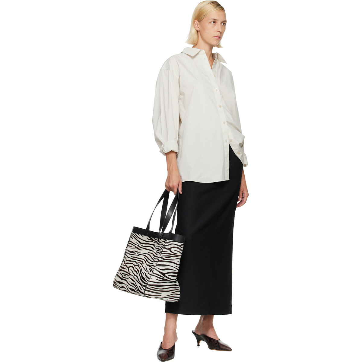 ANINE BING Black & White Medium Rio Tote