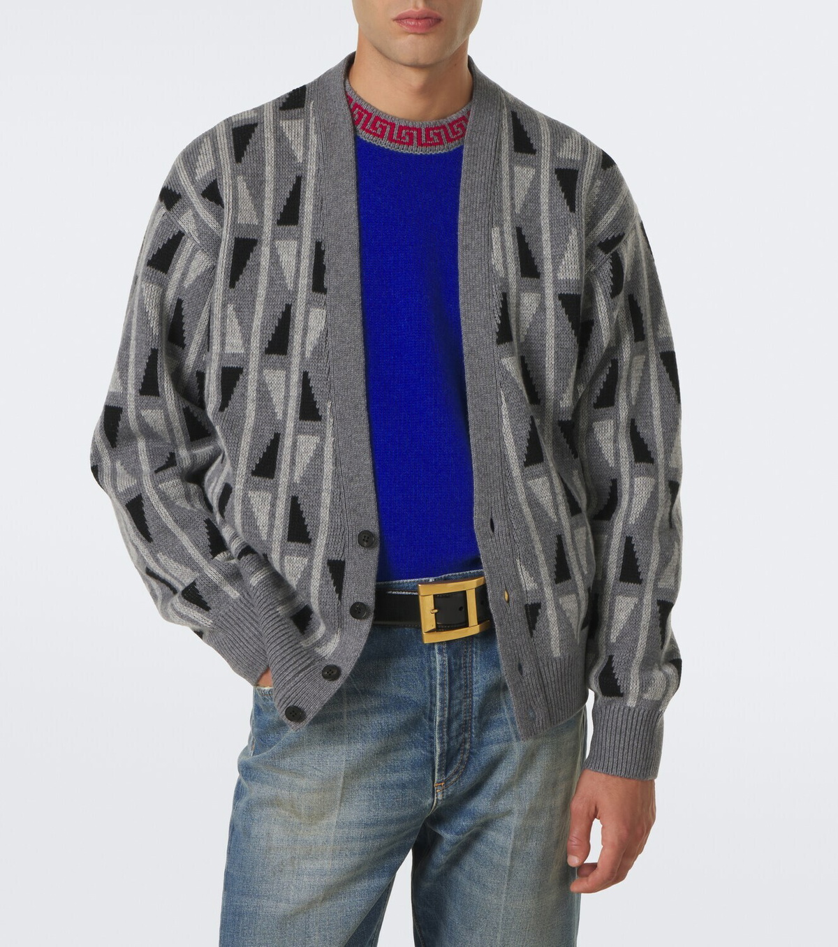 Versace Jacquard wool and cashmere cardigan