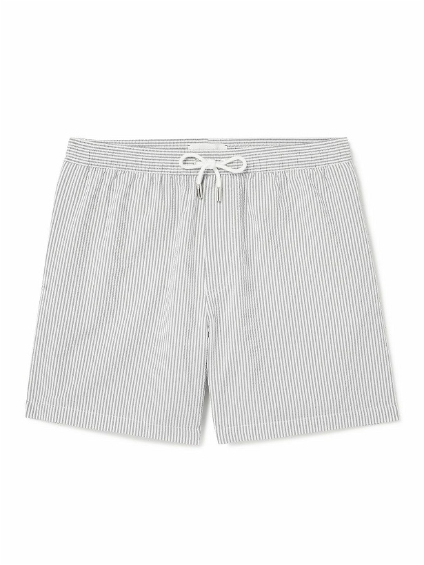 Photo: Mr P. - Straight-Leg Mid-Length Striped Seersucker Swim Shorts - Gray