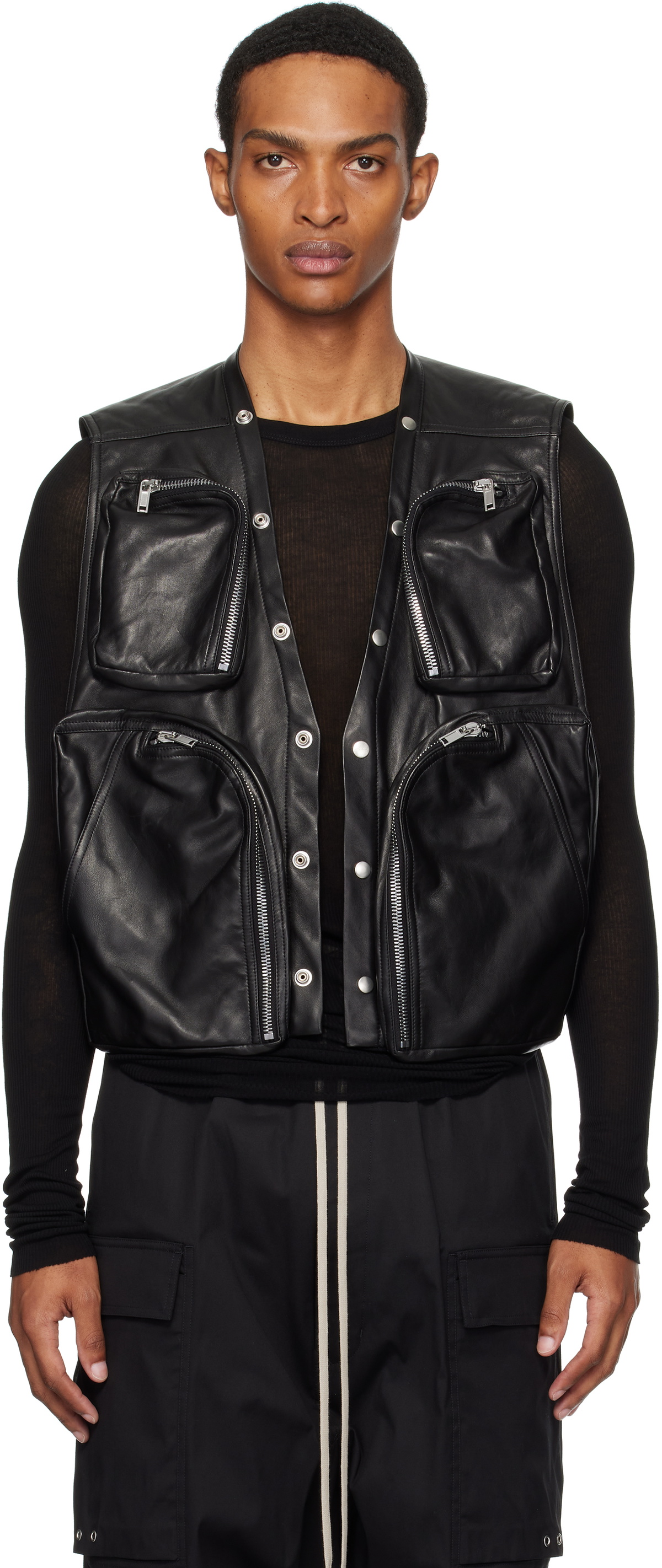 Rick Owens Black Leather Sleeveless Jumbo Outershirt Vest