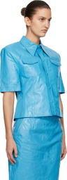 WILLY CHAVARRIA Blue Chavela S/S Leather Shirt