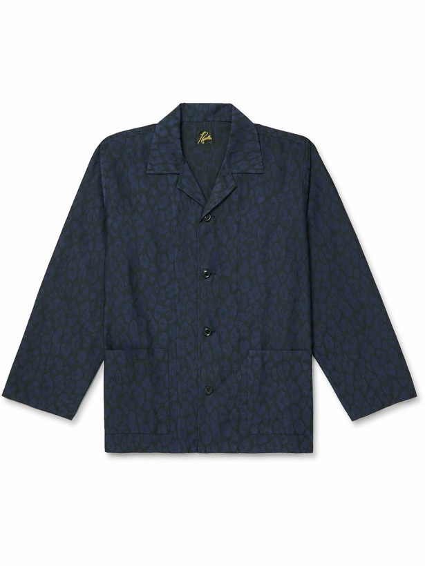 Photo: Needles - Convertible-Collar Leopard-Jacquard Shirt - Blue