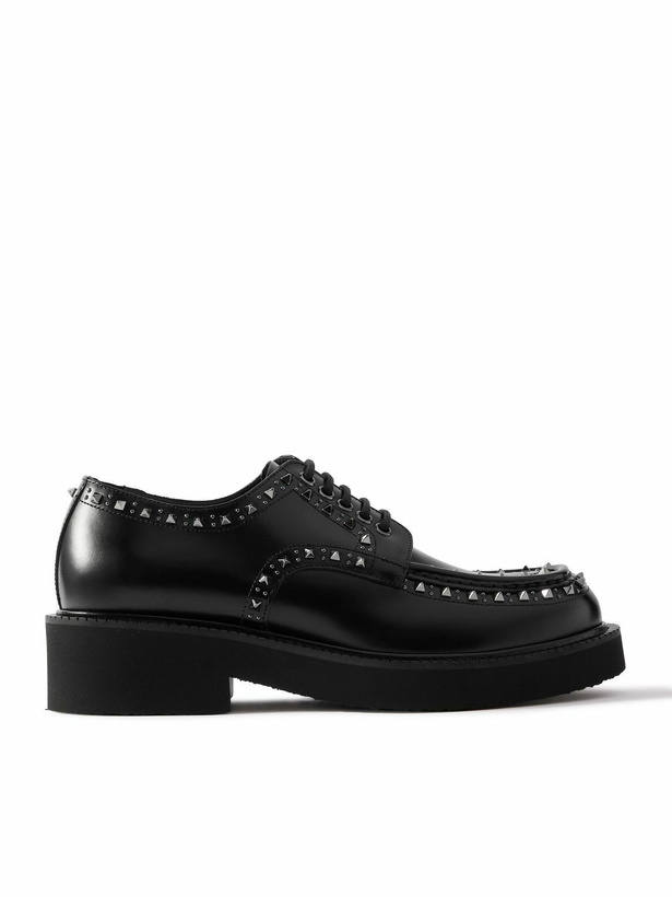 Photo: Valentino Garavani - Studded Leather Derby Shoes - Black