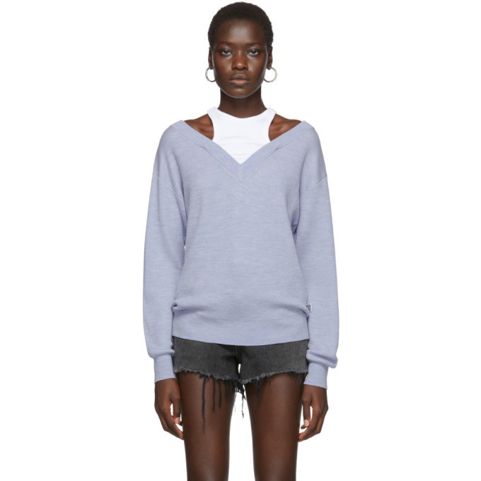 alexanderwang.t Blue Cropped Bi-Layer V-Neck Sweater alexanderwang.t