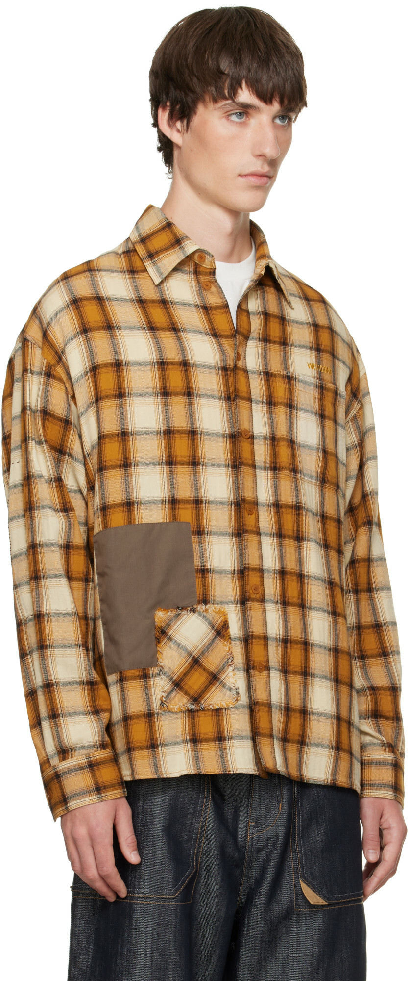 We11done Yellow Repaired Checked Shirt