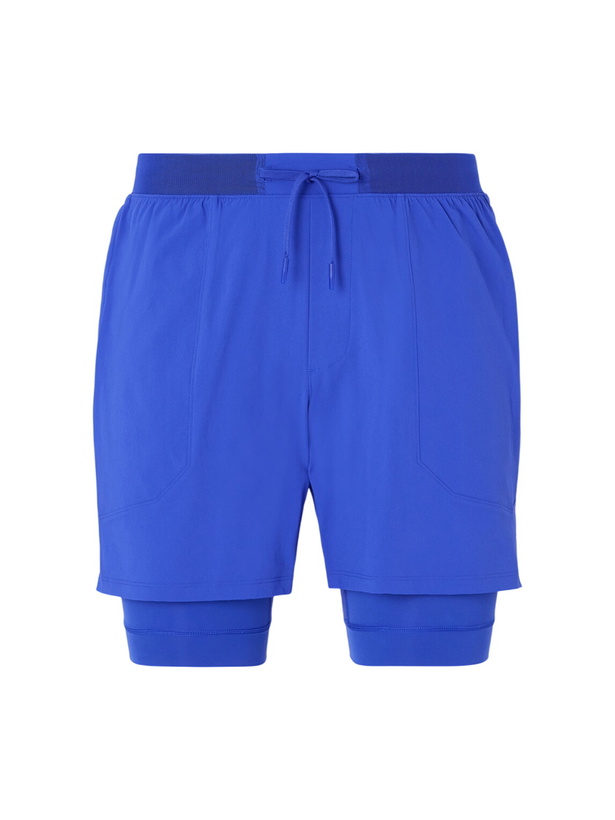 Photo: Lululemon - License to Train Straight-Leg Layered 7" Stretch Recycled-Shell and Jersey Drawstring Shorts - Blue