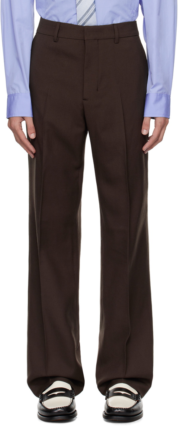 Brown Straight-Fit Trousers by AMI Paris on Sale