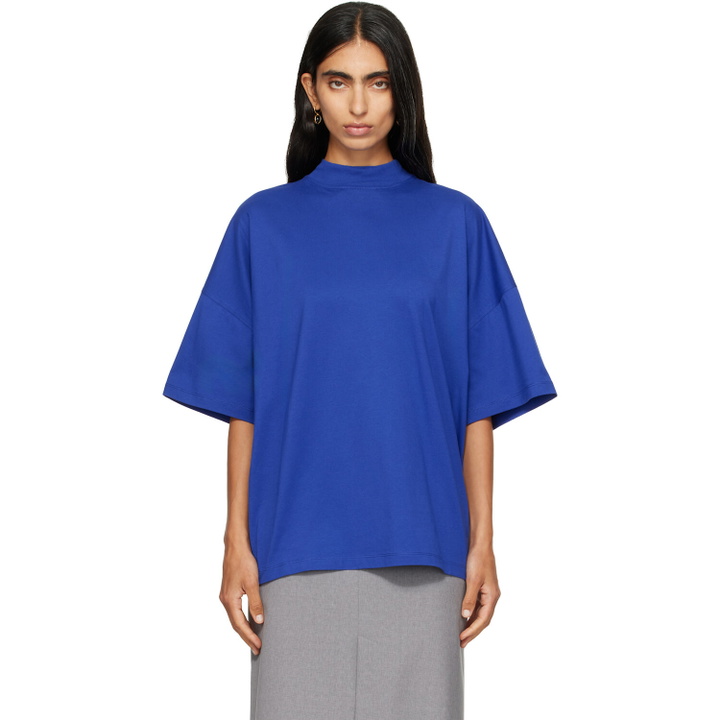 Photo: Jil Sander Blue Cotton Mock-Neck T-shirt