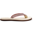 Brunello Cucinelli - Striped Webbing, Leather and Rubber Flip Flops - White