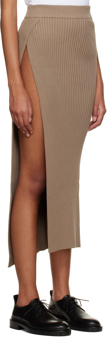 Olēnich Taupe Slit Midi Skirt
