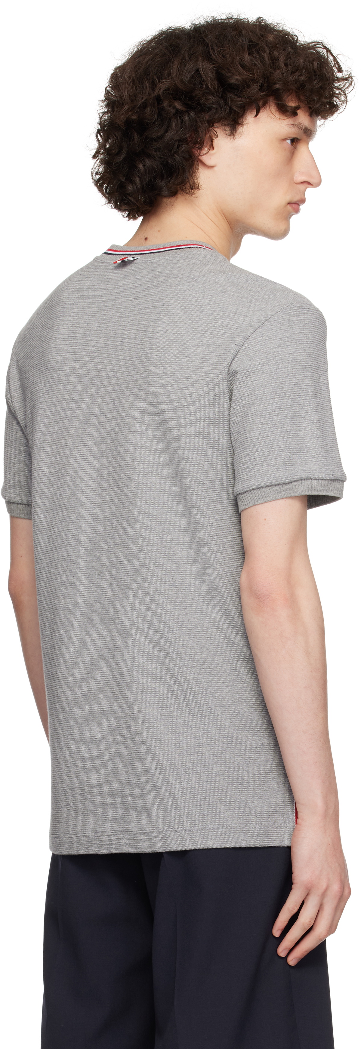 【送料&関税込】Thom Browne Short-sleeved Cuff T-shirt Thom Browne Gray Short Sleeve Rib Cuff T-shirt Thom Browne
