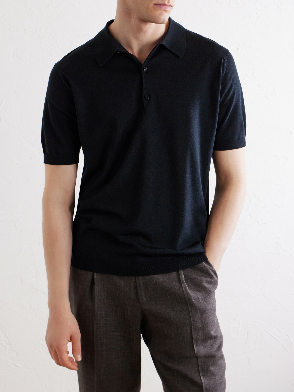 John Smedley - Macloud Knitted Merino Wool Polo Shirt - Black