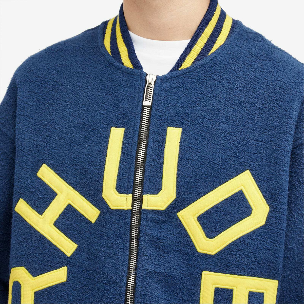 Rhude Men's Varsity Logo Bomber Jacket in Navy/Yellow