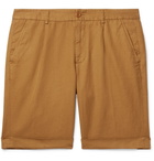 Aspesi - Slim-Fit Pleated Cotton and Linen-Blend Shorts - Yellow