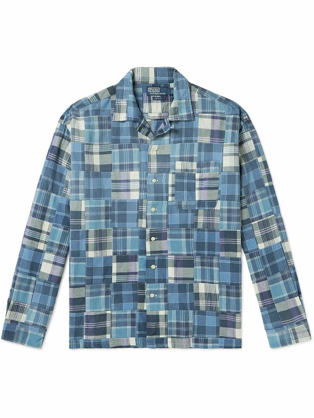 Photo: Polo Ralph Lauren - Convertible-Collar Patchwork Checked Cotton-Madras Shirt - Blue