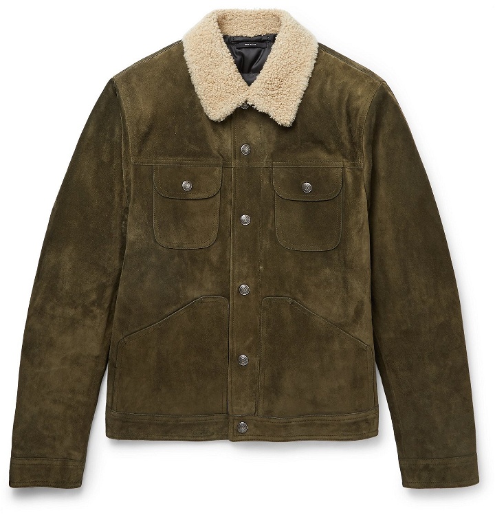 Photo: TOM FORD - Shearling-Trimmed Suede Jacket - Green