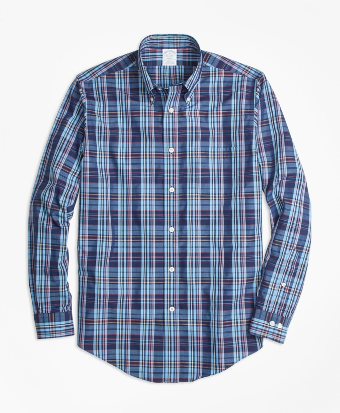 Photo: Brooks Brothers Men's Regent Regular-Fit Sport Shirt, Non-Iron Multi-Plaid | Blue