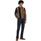 Salvatore Ferragamo Navy and Brown Silk Striped Sweater